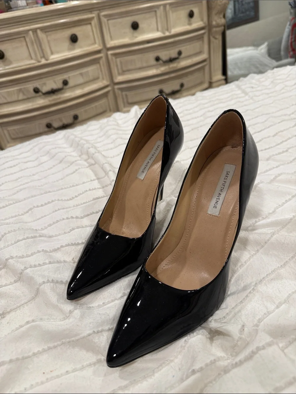 Saks Fifth Avenue Black Patent Pointed-Toe Stiletto Pumps